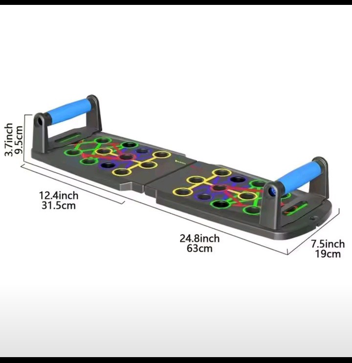 Push up board dimensions: 63 cm long, 31.5 cm wide, 9.5 cm tall